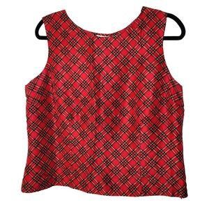 Emma James Red Plaid Silk Lined Shell/Tank Top Size 14 Holiday Career Classic